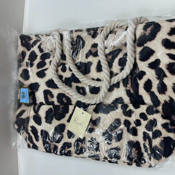 Leopard Print Canvas Tote Bag/ Double Rope Handles - Tan/Blk/Bwn - Style 1 -NWT - Picture 8 of 9